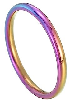 Bihsilin Ringe Damen Edelstahl, Ring Personalisiert 2MM Schmal Bandring Hochzeit Ringe Frauen Nickelfrei Bunt Größe 57 (18.1)