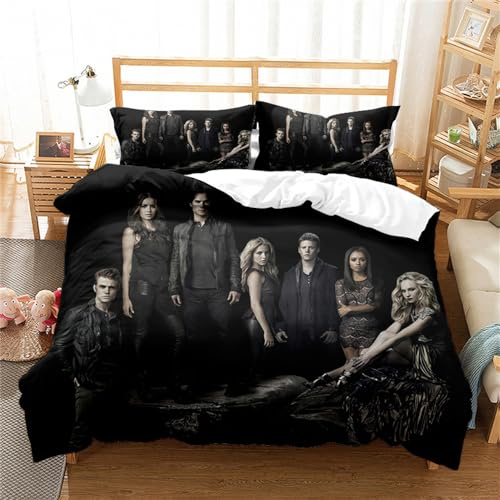 Leinen The Vampire Diaries 3D-Digitaldruck-Bettwäsche-Set Mit Kissenbezug, Bettbezug, Weiche Mikrofaser, 3-teiliges Set Mit Reißverschluss (135x200cm,TVD 01)