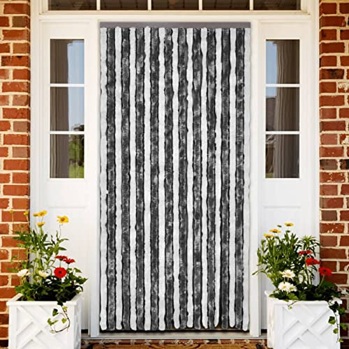 Ailgely Flauschvorhang Chenille 90 x 220 cm, Türvorhang aus Chenille Fliegenschutz Insektenschutz Camping Insektenschutz für Camping Wohnwagen Anthrazit und Weiß