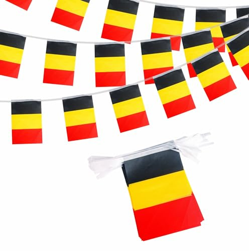 Guirlande Fanions Drapeaux Belgique 10m - 30 Drapeaux Déco Fête & Match | Guirlande Fanions Drapeaux Belgique Banderole Foot Nations League 2026 Fête Nationale Jardin Rue Bar Défilé Célébration