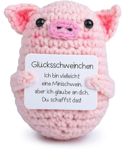 Aonveki Pocket Hug Glücksschweinchen, Kreative Strickwolle Positive Schwein und Kleine Umarmung Glücksbringer, Mutmacher Geschenk, Glücksbringer Prüfung Geschenk