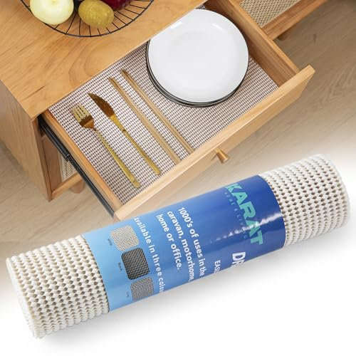 KARAT Schubladenmatte 30 x 150 cm - zuschneidbare Schubladeneinlage, Unterlage, Schrankpapier, Antirutschmatte für Küchenschränke, Küchenschrankmatten, Küchenschubladeneinsatz (Pearl) (Weiß)