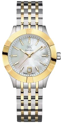 GLOCK Damen Quarz Uhr | 36mm Gehäuse | Armbanduhr mit Silbernem Edelstahlgehäuse | Perlmutt Zifferblatt | Bicolor-Gliederarmband | 10ATM | GW-31-1-18