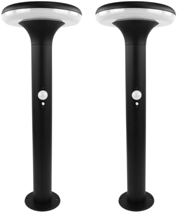 ENOVALITE 2er Set Solar Wegeleuchte mit Bewegungsmelder - 3 Lichtmodi - 3000K Warmweiß - IP54 wetterfest - Aluminium - runde LED Außenleuchte Pollerleuchte Garten Terrasse
