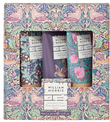 William Morris At Home Hand Cream Set 3x 30ml, Moisturiser with Shea Butter and Jojoba Oil, Essential Oils of Clove and Orange, Beauty Gift For Her, Travel Size, Cruelty Friendly and Vegan Friendly