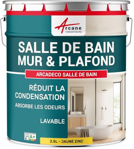 ARCANE INDUSTRIES Peinture Salle de Bain Mur et Plafond, Condensation - 2.5 L Jaune Zinc - RAL 1018