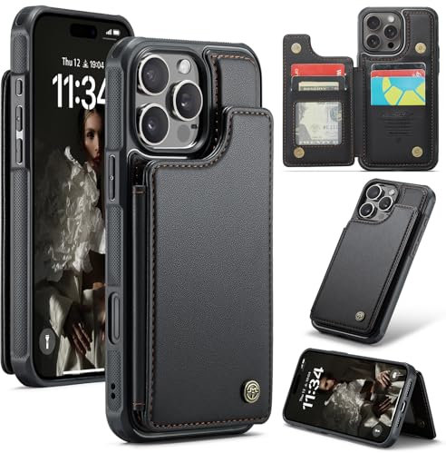 UEEBAI Wallet Case for iPhone 16 Pro Max, RFID Blocking Card Slots Flip Case PU Leather Kickstand Folio Case Magnetic Clasp Cover Shockproof Case Men Women - Black