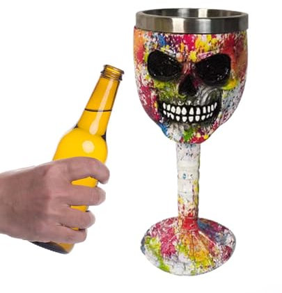 Verre à vin d'Halloween en forme de tête de mort - Accessoires de décoration d'Halloween - Résine et acier inoxydable pour whisky et bière