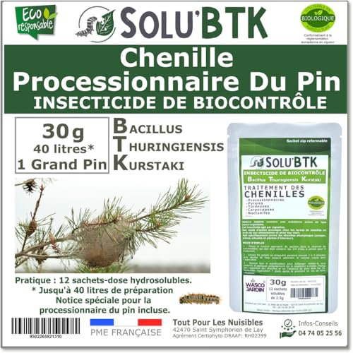 SoluBTK | Chenilles Processionnaires du Pin | 30 g Insecticide Bacillus Thuringiensys | Utilisable en Agriculture Biologique | Pour 1 à 2 Pins