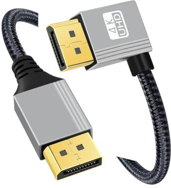 CY Câble DisplayPort DP vers DP coudé à droite Câble 4K 60 Hz Gaine argentée Ultra-HD UHD 90 degrés pour moniteur d'ordinateur portable de bureau Carte graphique (200 cm)