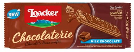 Loacker, Chocolaterie Milk Chocolate, Wafer Fragranti Farciti con 2 Strati di Crema al Cioccolato, Ricoperti di Cioccolato al Latte, Merenda e Snack, 1 Confezione da 118 g