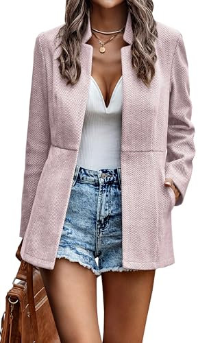 Jhsnjnr Giacche da donna aperte sul davanti casual business ufficio cardigan blazer maniche lunghe colletto stand cappotti capispalla, rosa, S
