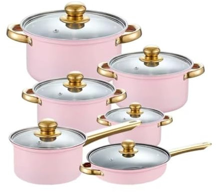 Saucepan Set,Kitchen Cookware Sets, 6 Piece Cookware Set Frying Pan Milk Pan Soup Pot Saucepan Stainless Steel Kitchen Cooking Pot Set Cooking Set Cooking Pots (Pink One Size)