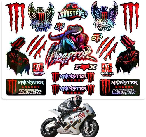 SGQTGIMU Reflektierend Helm Aufkleber Motorrad, Wasserdicht Motorrad Aufkleber Sticker, Rot Monster Sticker für Motorradhelm, MotorräDer, Skateboards, Dirtbikes