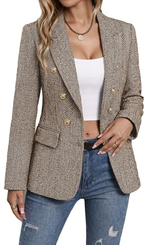 Mina Self 2026 Damen Herbst Tweed Plaid Blazer Business Casual Arbeitsjacke | Langärmelige Button-Down-Jacke, zweireihiges Revers, vollständig gefütterte Jacke, Herbst-Winterkleidung