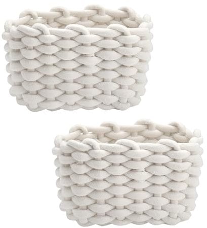 JAONLD 2 Pezzi Cestino Portaoggetti in Corda di Cotone Cestini Portaoggetti Neonato Piazza Cestino Porta Oggetti Cesta Boo Basket Adatto per Cameretta, Camera da Letto, Soggiorno (Bianco)