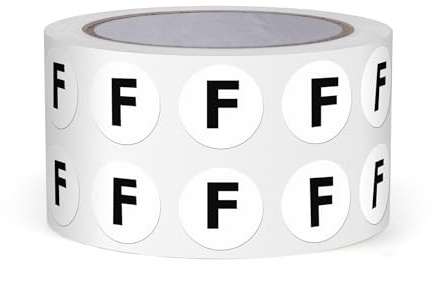 FINDAT Lettere Adesive F, Etichette Rotonde 13 mm, 1000 Pezzi in Vinile | Per organizzare cartelle, scaffali e scorte o creare attività didattiche. Resistenti ad acqua, olio e strappi