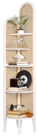 YGYQZ Eckregal, Bücherregal Rattan Regal Holz Eckregal stehend mit 5 Ebenen für Wohnzimmer, Schlafzimmer, Büro, Weiß