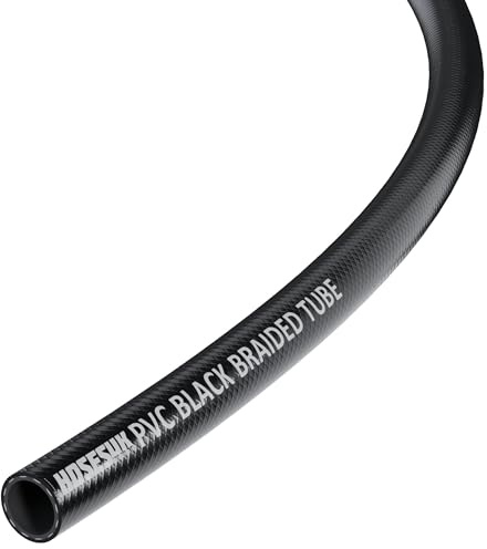 25mm (1) x 33mm (1-5/16) PVC Black Reinforced Braided Air, Water, Oil, Plastic Hose Tube 2 Metre