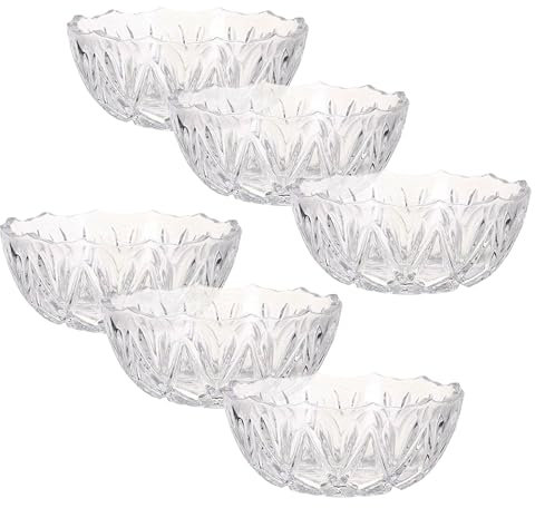 Reldor Ice Cream Dessert Glass Bowl Set of 6 – 400ml Glass Bowls for Fruit, Sundae, Salad, Appetizers, Trifle – Clear Crystal Bowls Set for Serving Snacks, Sweets, Party (Diameter 13cm)