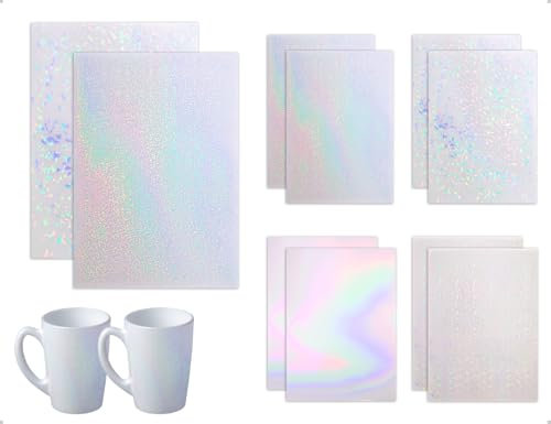 Emezddo 8 Blätter Holografische Folie,Selbsthaftend Wasserdicht Glitzerfolie Stickers,Vinyl Holografische Aufkleber,verwendet für DIY Handwerk Dekoration Glasscheiben(4 Styles)