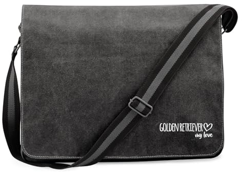 Huuraa Umhängetasche Golden Retriever my love Geschenk | Messenger Bag mit Schultergurt 14 Liter Schultertasche Canvas Laptoptasche Geschenkidee Crossbody Tasche
