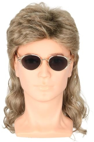 LeMarnia 80s Men's Golden Brown Mullet Wig Halloween Costume Party Wig