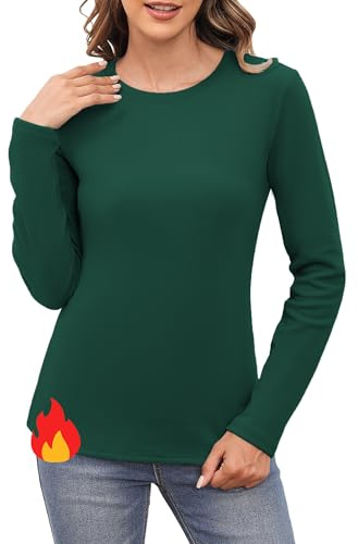 Aottori Thermal Tops Womens Round Neck Long Sleeve Shirts Winter Warm Base Layer Underwear Stretch Fitted Basic Pullover Undershirt