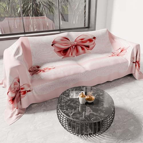 PETTI Artigiani Italiani - Telo Arredo Copridivano Copritutto in Microfibra 130x270 cm, Fantasia Fiocco Rosa | Multiuso per Divani, Copriletto e Copritavolo | Telo Protettivo Lavabile