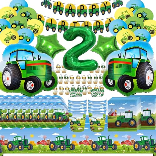Bemoseng Assiettes de Tracteur 2, Anniversaire 2 Party Vaisselle, Decoration Anniversaire T-racteur, Deco A-nniversaire Ferme 2, Vaisselle de Fête D'a-nniversaire de Ferme de Tracteur