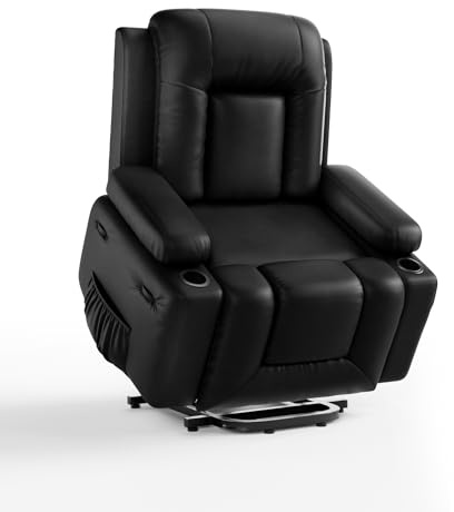 Elektrischer Relax- & Massagesessel mit Aufstehhilfe, Heizung, Liegefunktion und verstellbarer Rückenlehne/Beinauflage – PU-Leder Fernsehsessel für Senioren und Personen mit eingeschränkter Mobilität