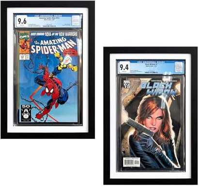 trlry Comic-Bilderrahmen für Standard-Comic-Bücher, CGC-Gradierung, schwarzes Massivholz (weiße Matt), 2 Stück