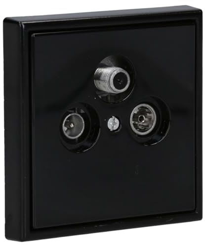 JUNG Serie LS Antennensteckdose 3-Loch Set Schwarz 1-fach | mit Triax EDA 302 F Stichdose SAT/TV/R, LS990SATSW Abdeckung, LS981SW Rahmen