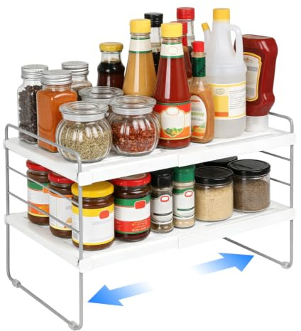 Eidoct Adjustable Cupboard Organiser, 26 – 41 cm Cupboard Organiser | Extendable Spice Rack, Height-Adjustable Kitchen Storage, Spice Rack for Inside Cupboard,for Plates,Cups,Tins, Anti-Slip Base