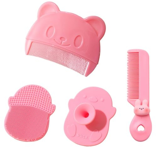 COYUN 3 Pcs Babybürste,Sanfter Milchschorf Kamm,Baby Haarbürste,Schorfkamm Baby,Effektives Milchschorf Baby Entfernen,Hilft Bei Der Sanften Reinigen Massage Der Kopfhaut Für Neugeborene Und Baby(Rosa)