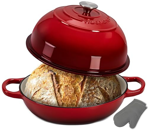 NutriChef Teglia per Pane in Cassetta 26x13 cm in Ghisa Smaltata a Cupola, Stampo Pane in Cassetta per Pollo Arrosto, Bistecca di Carne e Spezzatino di Manzo, Rosso