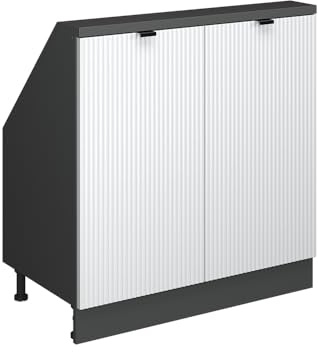 Vicco Dachschrägenschrank Rion, Weiß Riffel, 80 x 81.6 cm mit 2 Türen, geeignet für die platzsparende Aufbewahrung unter Dachschrägen