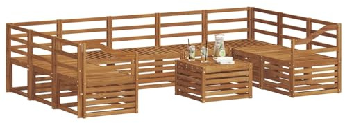 vidaXL Sofagarnituren 10 pcs Natur Massivholz Akazie, Moderner Garten-Sofa, robuster Sitzbereich, stilvolle Lounge-Möbel für entspannte Terrasse