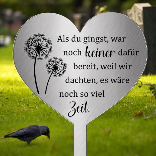 Photect Grabstecker Metall Herz mit Spruch Herz Grabdekoration Wetterfest Frostbeständig Grabschmuck zum Erinnerung Andenken Dekoherz Trauer (Keiner Zeit)