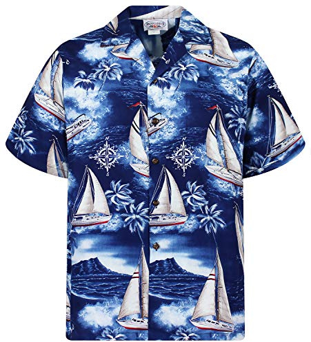 P.L.A. Pacific Legend Original Hawaiihemd, Kurzarm, Yachten, Blau, XXL