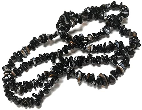 Grade A Natural Onyx Gemstone Beads - Black, 5-8mm Smooth Chips - Long Strand of 200+ - Authentic Brazilian Stones for Jewellery Making, 1mm Hole