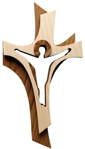 Kaltner Präsente Geschenkidee - Wandkreuz Echtholz Holz Kreuz Kruzifix Auferstehungskreuz für die Wand modern gefertigt im Grödner Tal Südtirol (Höhe 24 cm)