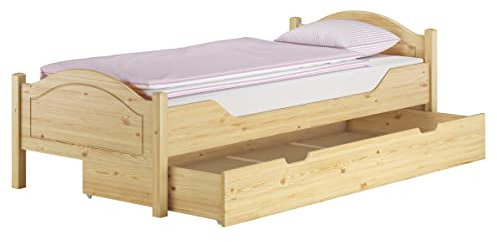 Erst-Holz®Massivholz-Einzelbett Kiefer 90 x 200 mit Rost und Bettkasten