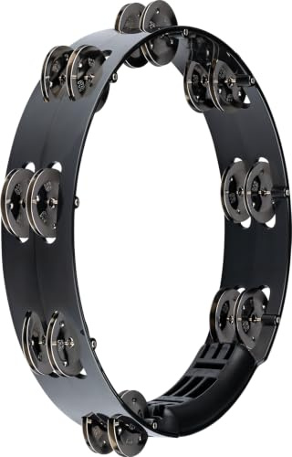 Tour Tambourine with Stainless Steel Jingles - NOT MADE IN CHINA - Black, 10 ABS Plastic Frame, 2-YEAR WARRANTY