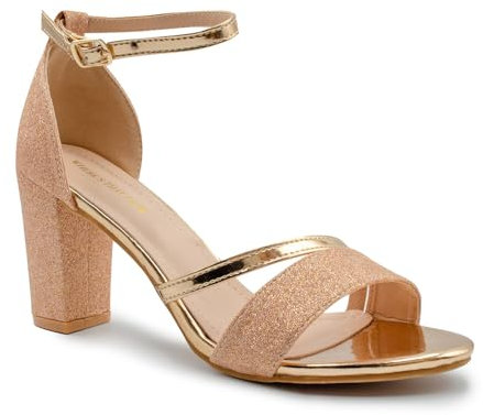 Fashion Thirsty Womens Sparkle Diamante Low Mid Heel Sandals Wedding Bridal Prom Ladies Party