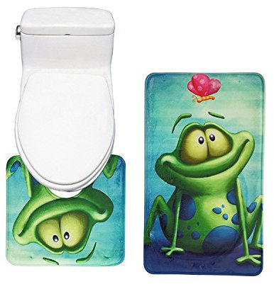 RedBeans 2-teiliges Badematten-Set Badezimmer Vorleger, Badteppich Frosch und Lotus Flower Muster