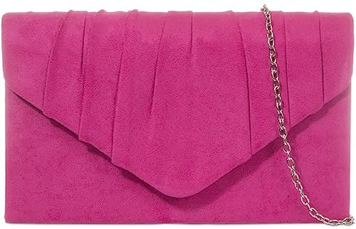 LeahWard Women's Suede Clutch Handbags Purse Wedding Bags 308 (Fuchsia)