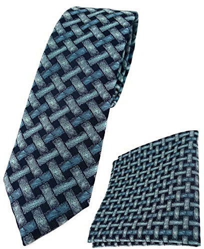 TigerTie schmale Designer Krawatte Designer Einstecktuch in mint blau schwarz - Motiv Flechtmuster