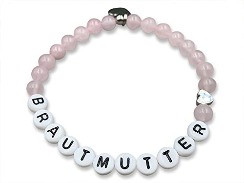 Majas Perlen Armband Brautmutter Rosenquarz - Herz echt platiniert - Zebra Jaspis Achat Granat uvm. - Geschenk Verlobung Hochzeit Heiraten JGA - Handmade Personalisierbar