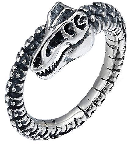 Vintage Schwarz 925 Sterling Silber Dinosaurier Skelett Ring für Herren Damen Verstellbarer Größe 58-63